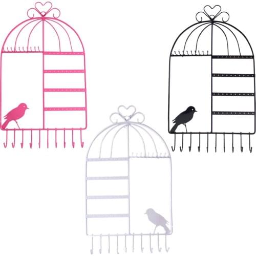 Novelty Metal Wall Mount Birdcage Jewelry Organizer Earrings Necklace Holder Hanger