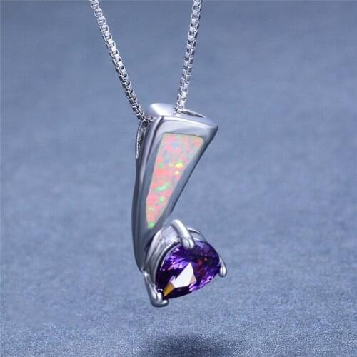 Cute Female Ladies Big Water Drop Pendants Necklaces Fashion White Blue Fire Opal Necklace Blue Purple Stone Necklaces For Women