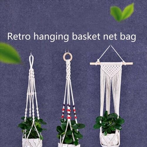 Hand-woven Macrame Cotton Rope Flower Pot Hanging Basket Net Bag Knotted Rope Flowerpot Plant Holder Home Garden Decor