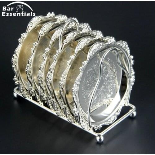 Cocktail Drink Coaster Vintage Gold Silver Zinc Alloy Metal Saucer Tea Pad Drink Coasters Multilateral Silver