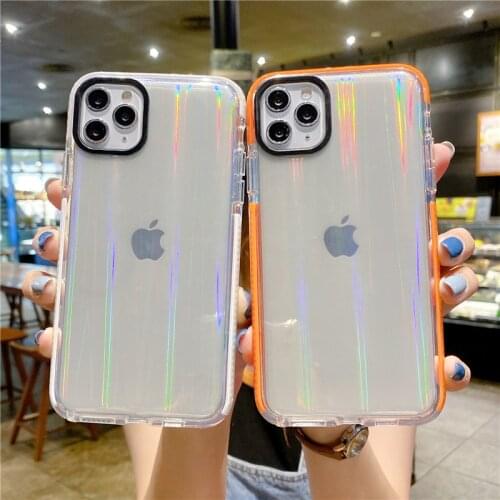 Transparent Laser Paper Colored Buttons Phone Case For iPhone 11 12 Pro X XR XS Max 7 8 Plus SE 2020 Shockproof Soft TPU Cover
