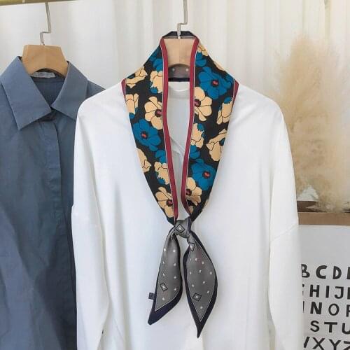 Korean Decorative Printing Simulation Silk Scarf Long Sharp Corner Printing Scarf Flower Pattern Female Professional Scarf