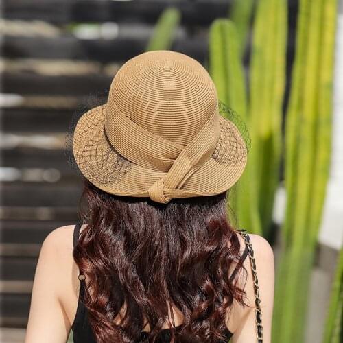 2021 Raffia hat elegant for women Beach Straw hat Womens bucket hat Cap female womens summer hats braided straw hat Mesh hat