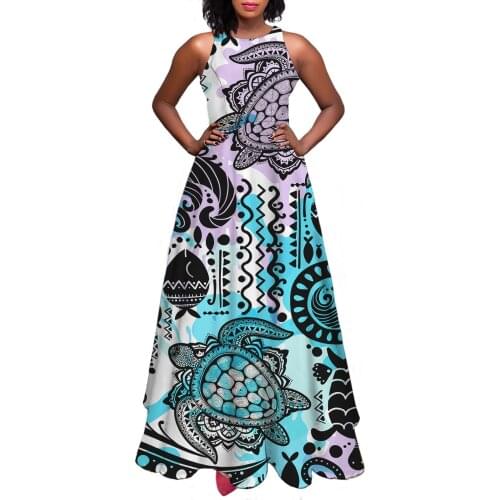 Hycool Custom Vintage Dresses For Women African Asymmetric Feather Print Sleeveless Evening Gown A-Line Summer Dresses For Women