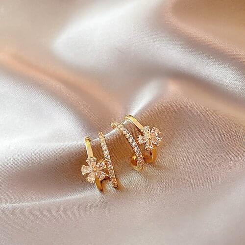 2020 New Arrival Trendy Geometric Crystal Flower Stud Earrings For Women Cute Sweet Gold Color Metal Jewelry Gifts