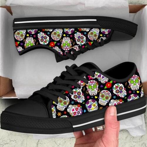 FORUDESIGNS Sugar Skull Pattern Print Classic Low Style Women Shoes Woman Casual Sneakers Lace-up Spring/Summer Female Canvas