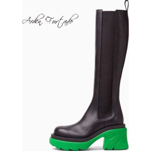 Arden Furtado 2021 Winter Fashion Boots Elegant Platform Chunky Heels Block heels Ladies Shoes platform Knee High Boots 40 41