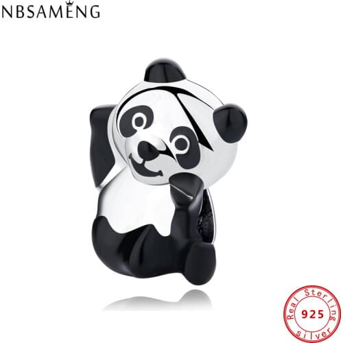 Real 925 Sterling Silver Sweet Chinese Panda Animals Beads Fit Original Charms Bracelets Diy Enamel Beads Jewelry Making