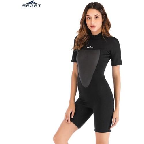 SBART 2mm women neoprene wetsuit Elastic colour Surf Diving suit clothing Short-sleeved one piece fitted Warm surfing Equipment