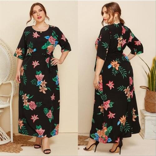 2021 Summer Kaftan Boho Maxi Dress Women Plus Size Floral Print Long Dresses Dubai Abaya Turkey Kaftan Islamic Clothing Vestidos