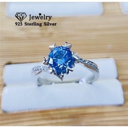 CC Blue Cubic Zircon Rings 925 Sterling Silver Ring for Women Fine Jewelry Party Accessories Wedding Engagement Bijoux CC1669