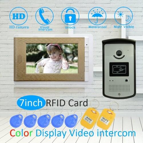 1 SET) 7 Inch LCD Monitor RFID Unlock Function HD Night Vision IR Camera Video Door Phone System Doorbell Intercom