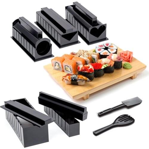 Sushi Maker Kit Sushi Mold Rice Roll Mould 10pcs Plastic Kitchen Complete Sushi Roller Tool Sets Food DIY Kitchen Gadgets