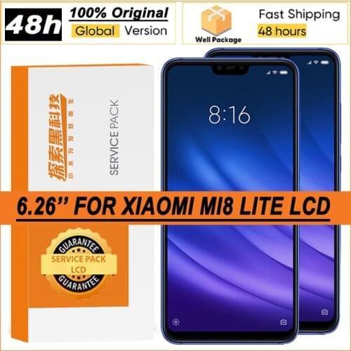 100% Original 6.26" IPS Display with frame for XiaoMi Mi 8 Lite mi8 lite LCD Touch Screen Digitizer Assembly Repair Parts