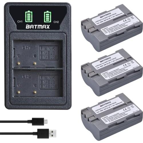3Pcs 1800mAh EN-EL3e EN EL3e ENEL3e Camera Battery Bateria + Built-in USB LED Charger for Nikon D300S D300 D100 D200 D700 D70S