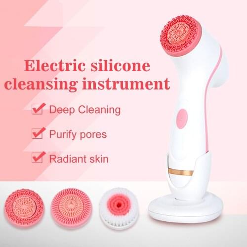 Electric Face Cleaners Facial Cleansing Brush Pore Ceaner Skin Deep Cleaning Spin Brush 3 Heads Face Spa Facial Beauty Massager