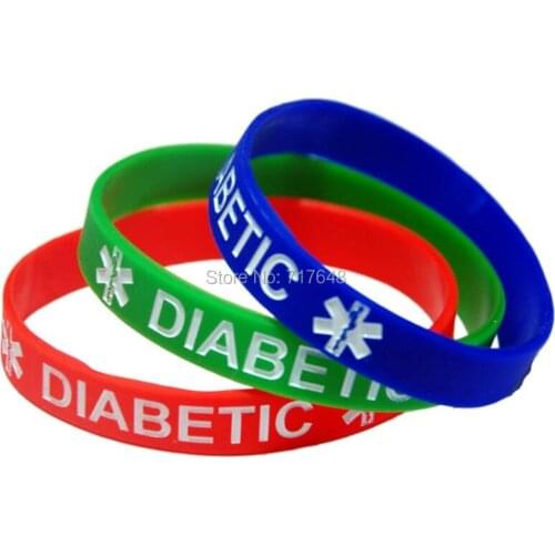 300pcs red green blue diabetic wristband silicone bracelets free shipping by FEDEX