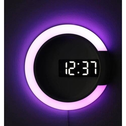 3D LED Digital Wall Clock Mirror Hollow Watch 7 Colors Temperature Display Night Light for Home Bedroom Living Room Decorations
