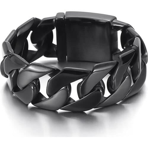 8.5inch Heavy Polished Black Color Curb Chain 316L Stainless Steel Mens Wristband Bracelet Hiphop Jewelry for Male Gift