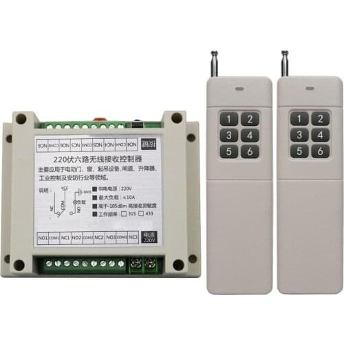 AC220V 6CH 10A RF Wireless Remote Control Relay Switch light /lamp/ window/Garage Doors shutters projection screen 2*Transmitter