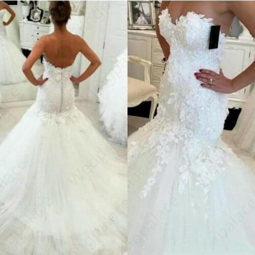 Elegant Lace Mermaid Wedding Dresses African Appliques Sweetheart Bride Dresses Elegant Wedding Gowns