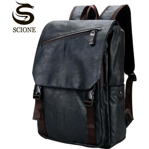 Hot PU Waterproof 15.6 inch laptop Travel Backpacks Men Shcool Leather Backpack For Teenager Men Casual Daypacks Mochila Male