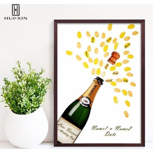 Delicate Delicious Champagne Free Custom Personalized Name And Date Canvas DIY Fingerprint Guestbook For Party Celebration