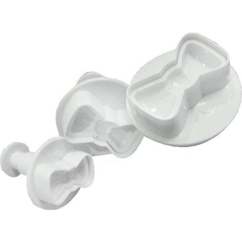 K5DC 3Pcs/Set Plastic 3D Mini Bowknot Shape DIY Fondant Plunger Cutter Cookie Stamp Mold Bow-Tie Biscuit Cupcake Topper Mould