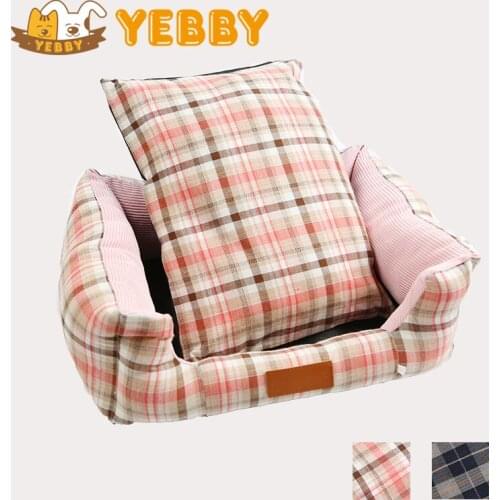 Dog Bed House Cat Pet Home Soft Cotton Mat Sofa Plaid Japanese Kimono Style Sleeping Cushion Nest Pet Product Supplies