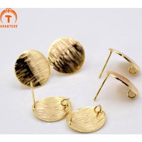10 PCS Gold Plated 15mm round Curved Post Charm Findings With 2mm Loop Circle Connector Earrings Stud Base DIY Making Jewelry