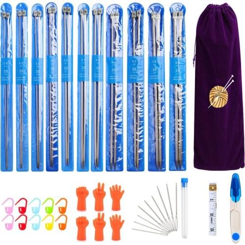 11 Sizes Stainless steel 2/2.5mm-8mm Ergonomic Handle Crochet Hooks Knitting Knit Needles Weave Yarn Kits DIY Art Tools