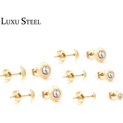 LUXUSTEEL Christmas Pendientes 5pairs/ lots Stainless Steel Chars CZ Stud Earrings Wholesale Gold Color Stud earrings 2020