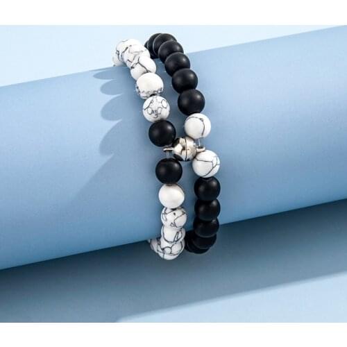 Romantic Beads Magnet Paired Bracelets Set Fashion Couple Bracelet for Women Men Lover Jewelry Accessories