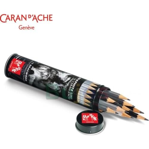 Caran d'Ache Graphite Line Metal Cylinder with 15 Assorted Graded Pencils 9B-4H