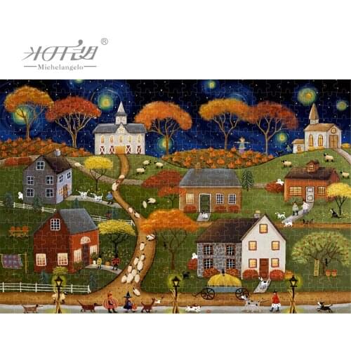 Michelangelo Wooden Jigsaw Puzzle 500 1000 1500 2000 Piece Pumpkin Village Dog Cartoon Animal Kid Educational Toy Painting Decor