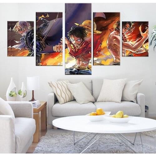 5 Pieces Cartoon One Piece Modular Picture Modern Home Wall Decor Canvas Art HD Print Anime Character Painting On Canvas Artwork