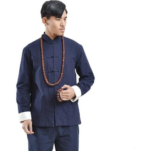 Brand Designer Mens Double deck Long Sleeve Kung Fu Jacket100%Cotton Traditional Chinese Tang Suit Coat Tai Chi Uniform