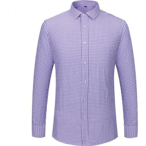 Mens Long Sleeve Shirt Cotton Business Dress Shirt Striped Short Sleeve Male Clothing Slim Fit Non-ironing New Solid White Blue