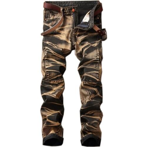Mens Tie and Dye Denim Jeans Vintage Plus size Straight Pants Trousers