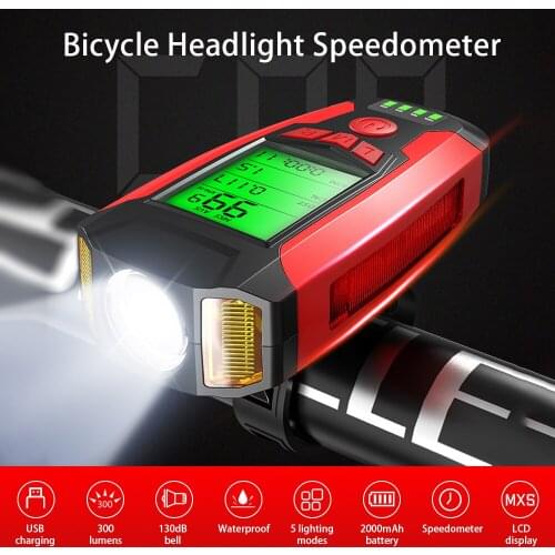 Cycling Headlight LEDs Bike Lights with 130dB Horn Speaker MTB Road USB Rechargeable 5 Light Modes for Outdoor Riding Cycling