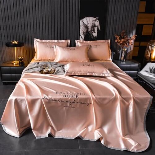 Jade pink spring and summer home textile embroidery ice silk mat bed simple color single bed single/pillowcase/three-piece set