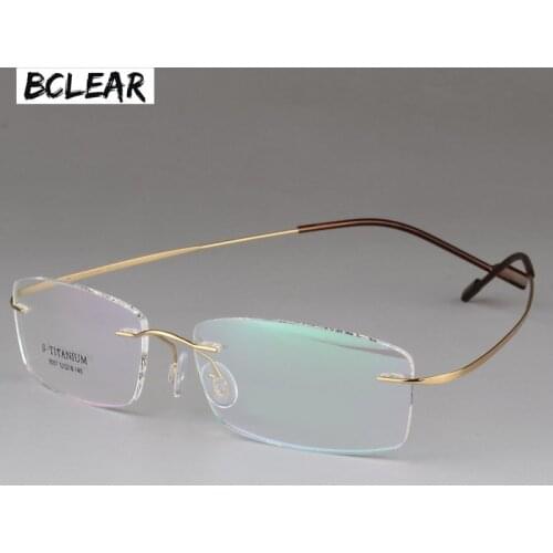 BCLEAR High Quality Pure Titanium Unisex Rimless Optical Frame Memory Thress-piece Rimless Glasses for Men and Women Comfortable