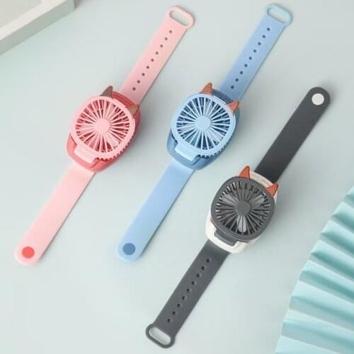 Portable USB Wrist Fan Mini Watch Fan Ventilator LED Light Rechargeable Cute Cat Pet Air Cooling Sports Fans Kids Children Gift