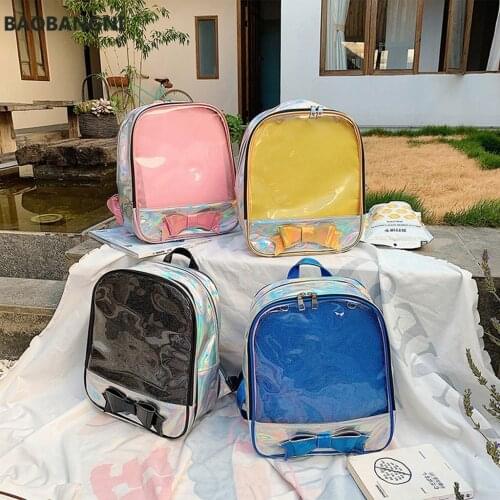 Clear Transparent Backpack School Bags for Teenage Girls Ladies Fashion Bowknot Shoulder Backpack Casual Waterproof Bags