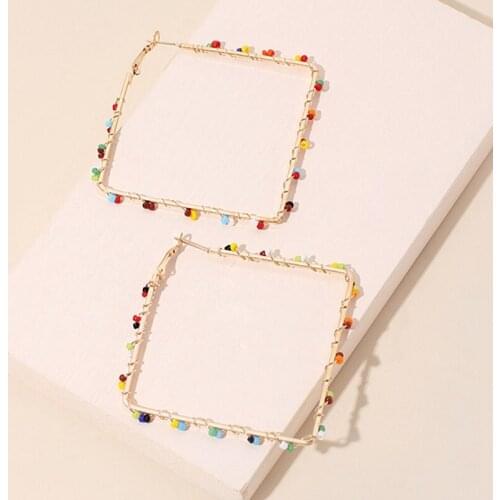 Geometric Stud Earrings Rhombus Handmade Boho Colorful Bead Earrings Bead Drop Earrings Women Girls Jewelry Accessories