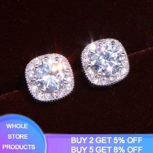 New Brand Design Earrings For Women Wedding Jewelry 925 Solid Silver Stud Earring Shining Zircon Crystal Stud Earrings for Girls