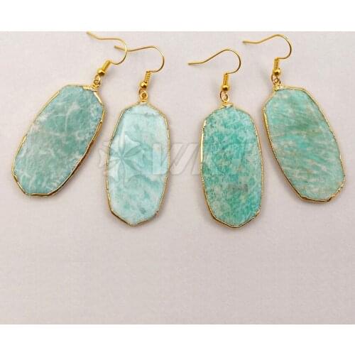 WT-E350 WKT Jewelry Wholesale Custom Natural Amazonite Stone Earring Cute Green Unique Natural Color Earring For Fashion Jewelry