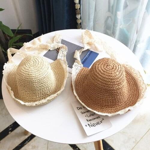 HUOXING02 New summer Children girls lace straw hat Summer holiday beach party hat Sun hat Floppy Raffia Panama cap