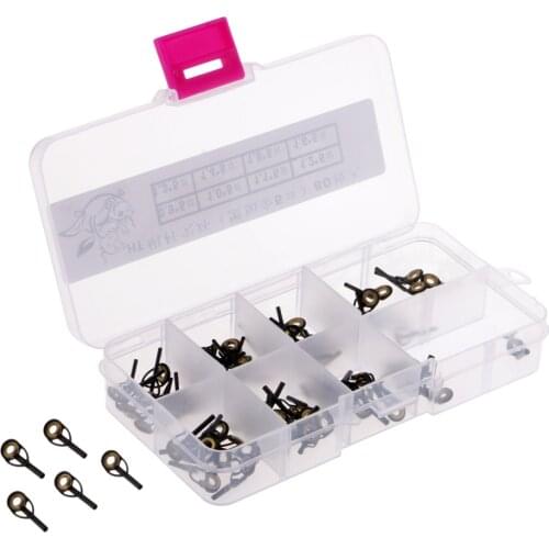 80pcs Multiple Sizes Telescopic Fishing Rod Guides Top Tips Eye Rings Repair Kit DIY Fishing Accessories Replacement 0.9-1.6mm