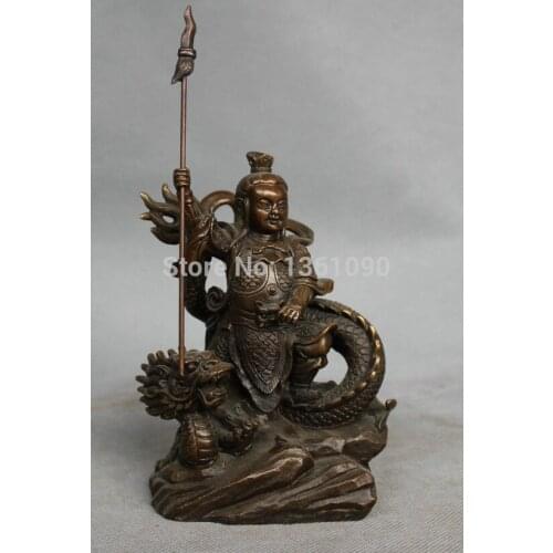 Xd 00450 8'' China Mythology Nalakuvara Boy Scout Warrior Ride Dragon Bronze Statue